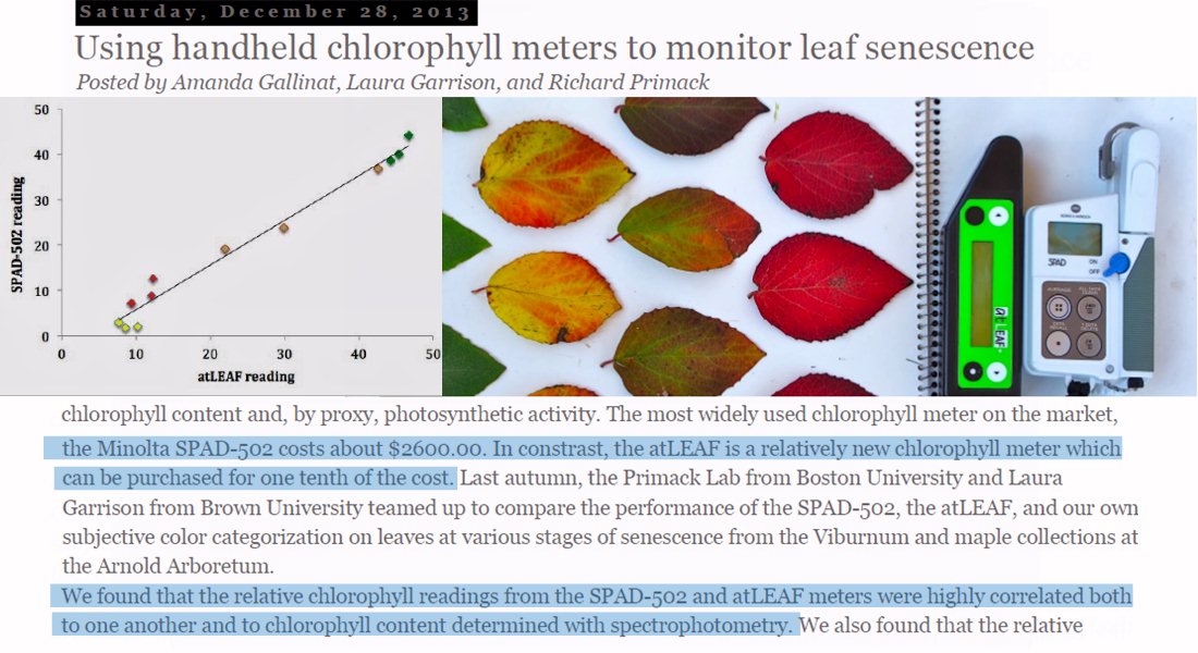 atLEAF vs SPAD : Using handheld chlorophyll meters to monitor leaf senescence